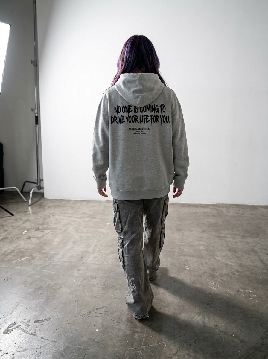 DRIVE YOUR LIFE Relaxed Grey Hoodie