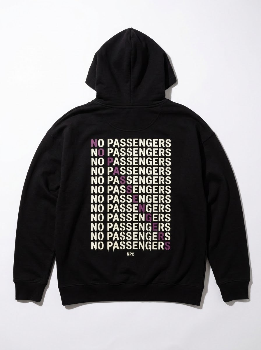 NO PASSENGERS CROSS Relaxed Black Hoodie