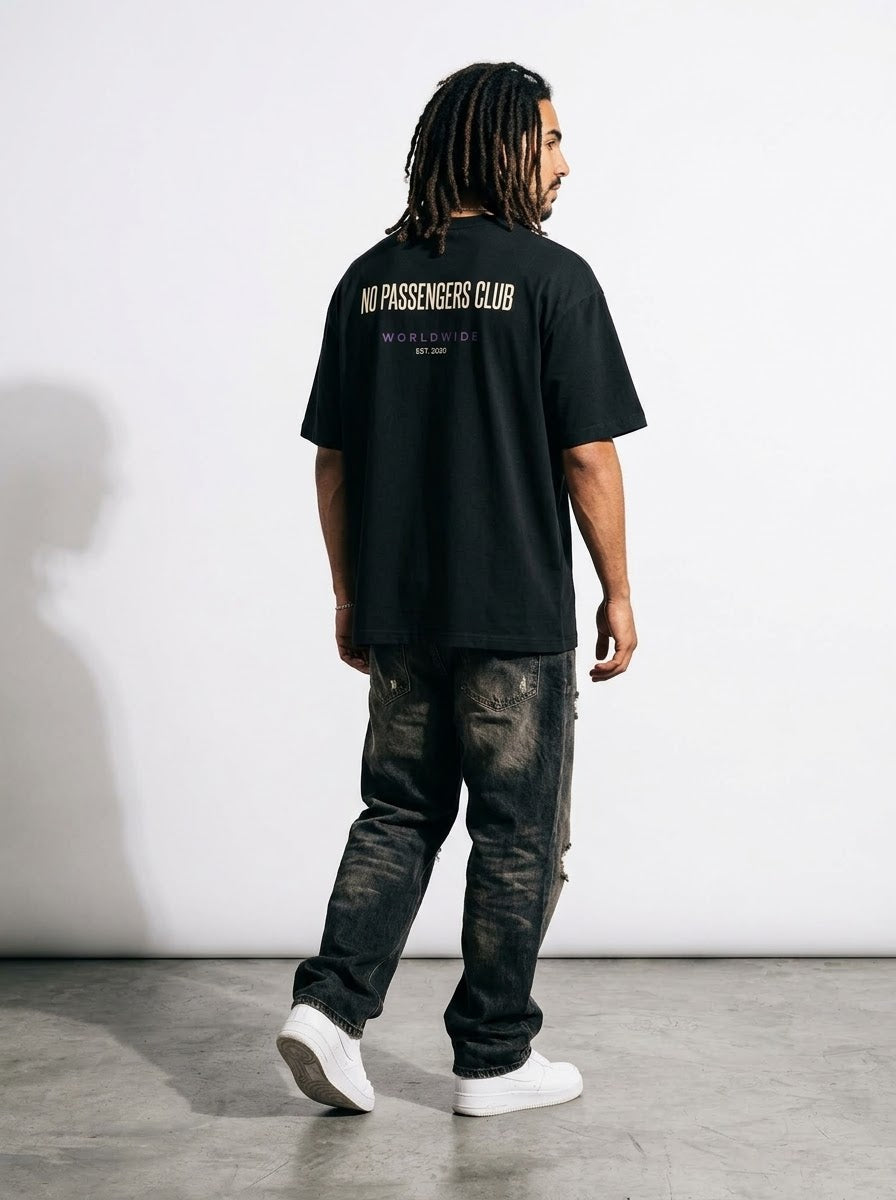 BASIC NO PASSENGERS Oversized Black T-shirt