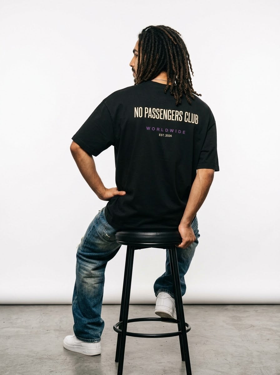 BASIC NO PASSENGERS Oversized Black T-shirt