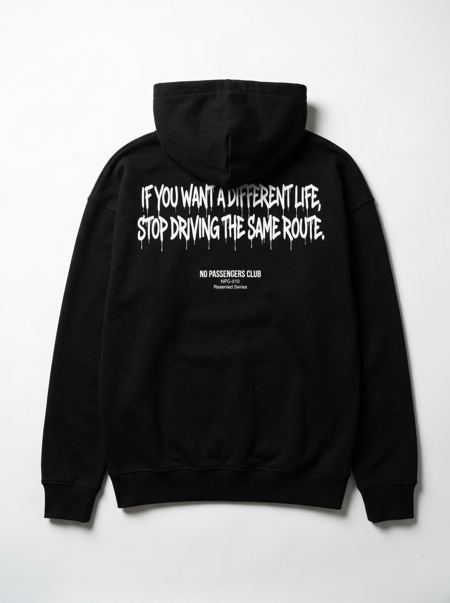 DIFFERENT LIFE Relaxed Black Hoodie