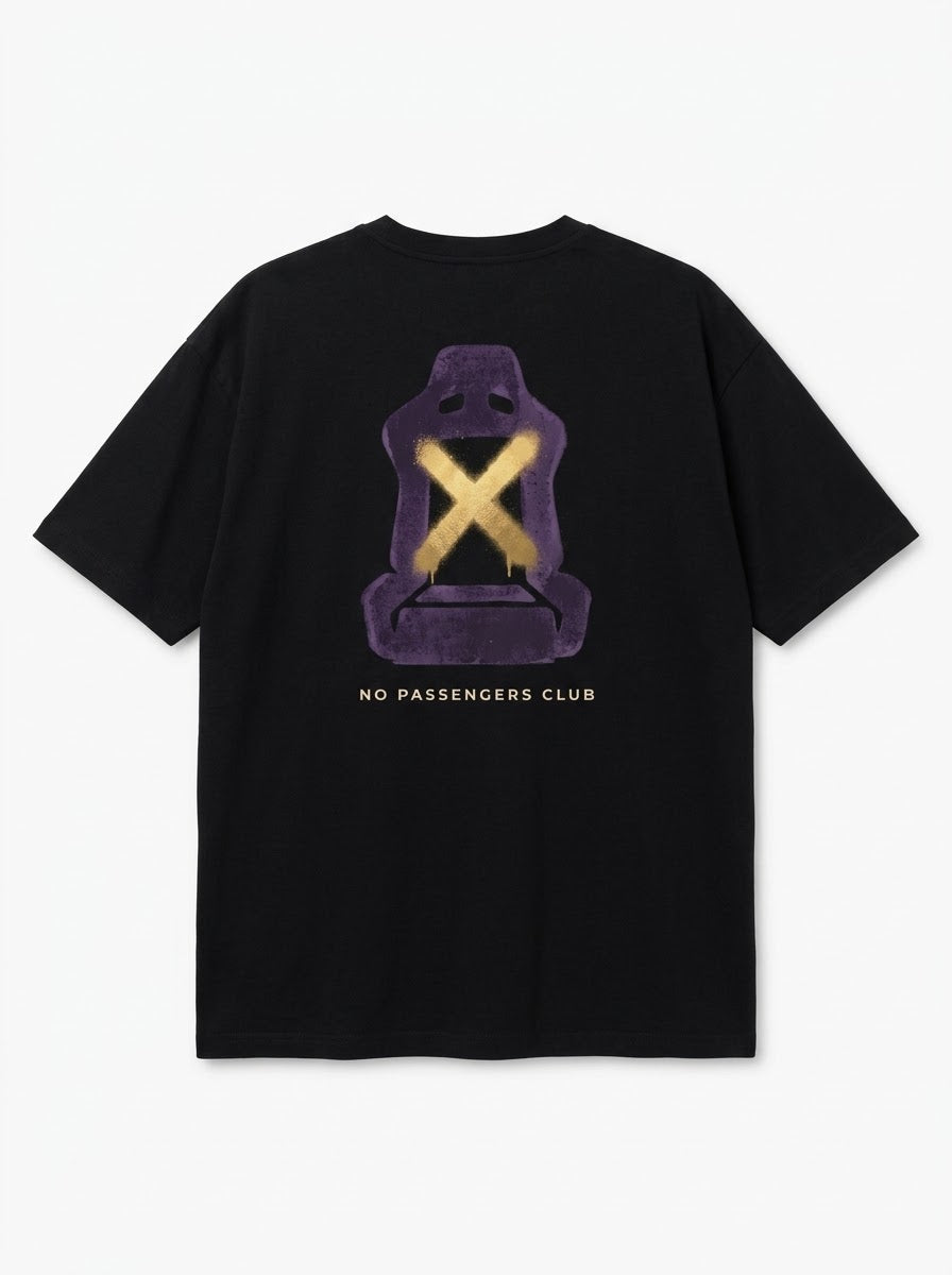 NO PASSENGERS SEAT Oversized Black T-shirt