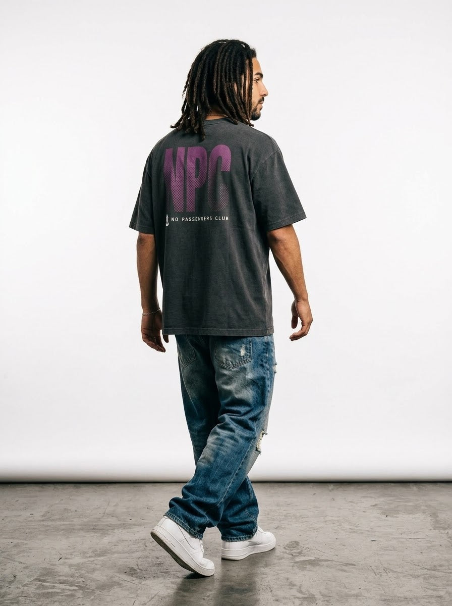 PURPLE GRADIENT Oversized Black T-shirt