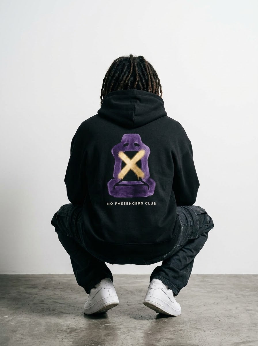 NO PASSENGERS SEAT Relaxed Black Hoodie