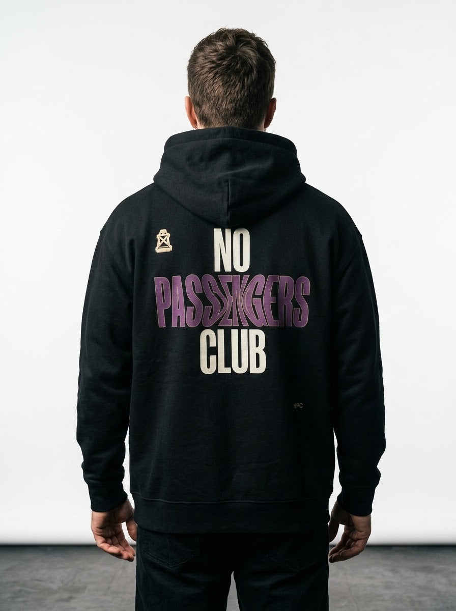 NO PASSENGERS VOID Relaxed Black Hoodie