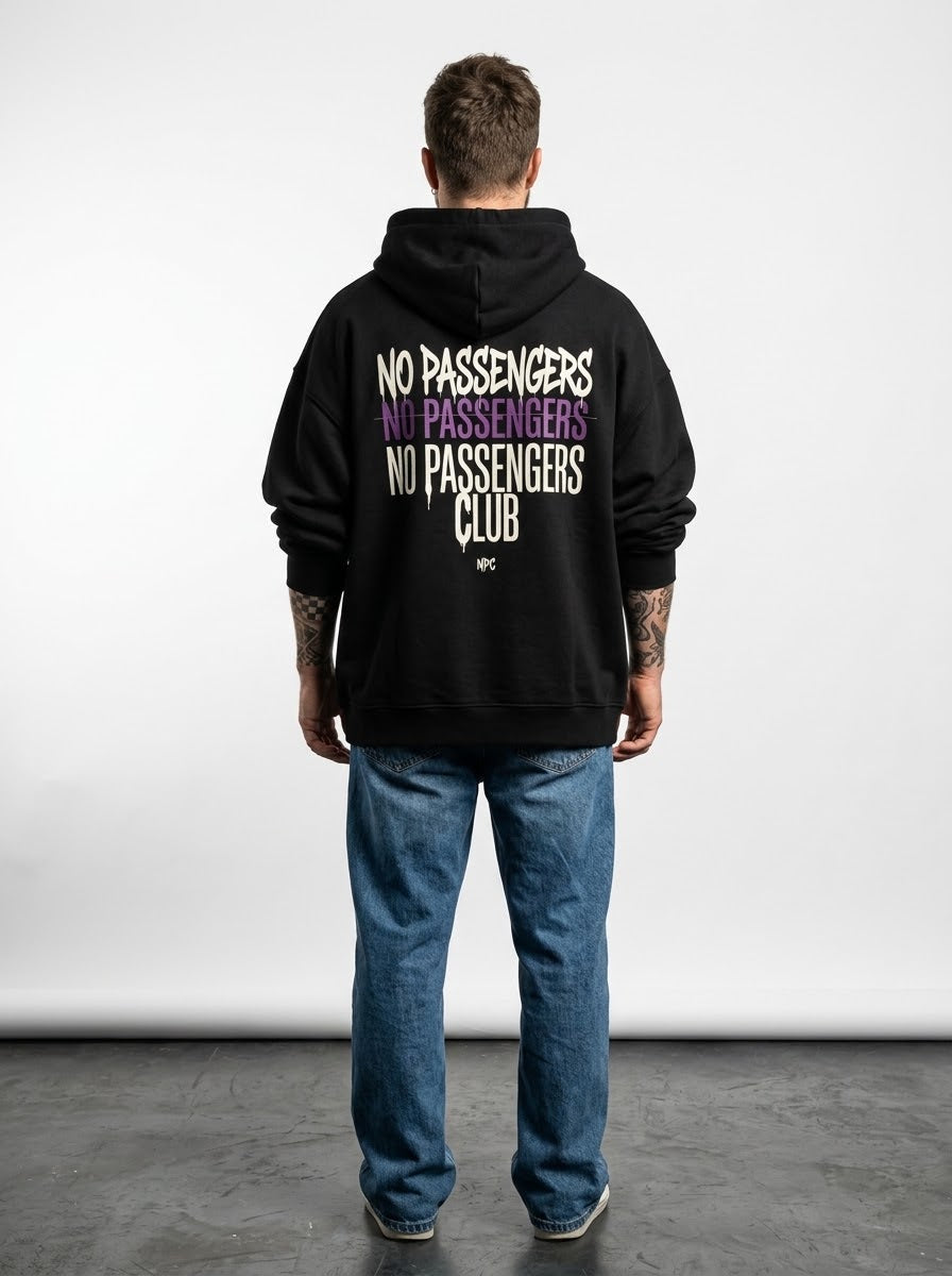 NO PASSENGERS 3X Relaxed Black Hoodie