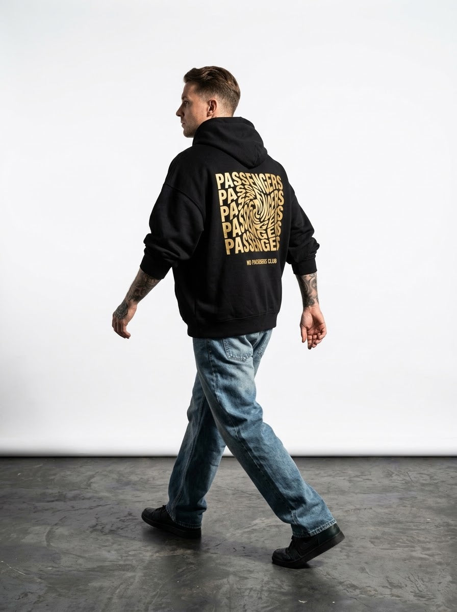 GOLDEN BLURRY Relaxed Black Hoodie