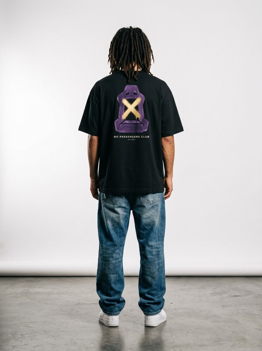 NO PASSENGERS SEAT Oversized Black T-shirt