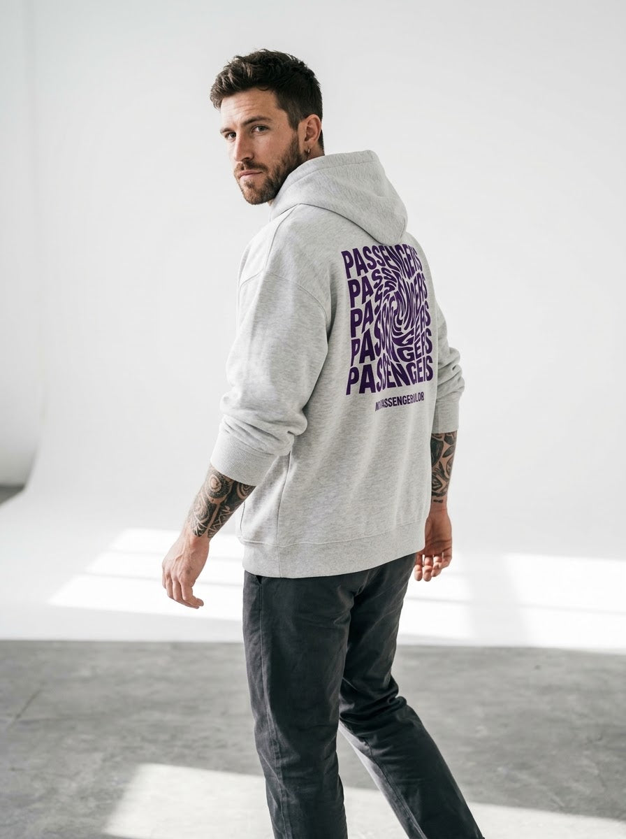 PURPLE BLURRY Relaxed Grey Hoodie