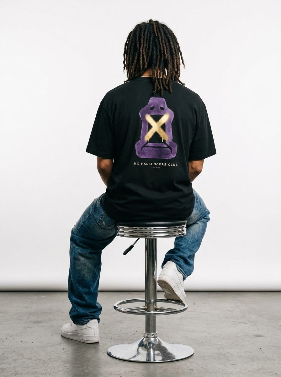 NO PASSENGERS SEAT Oversized Black T-shirt