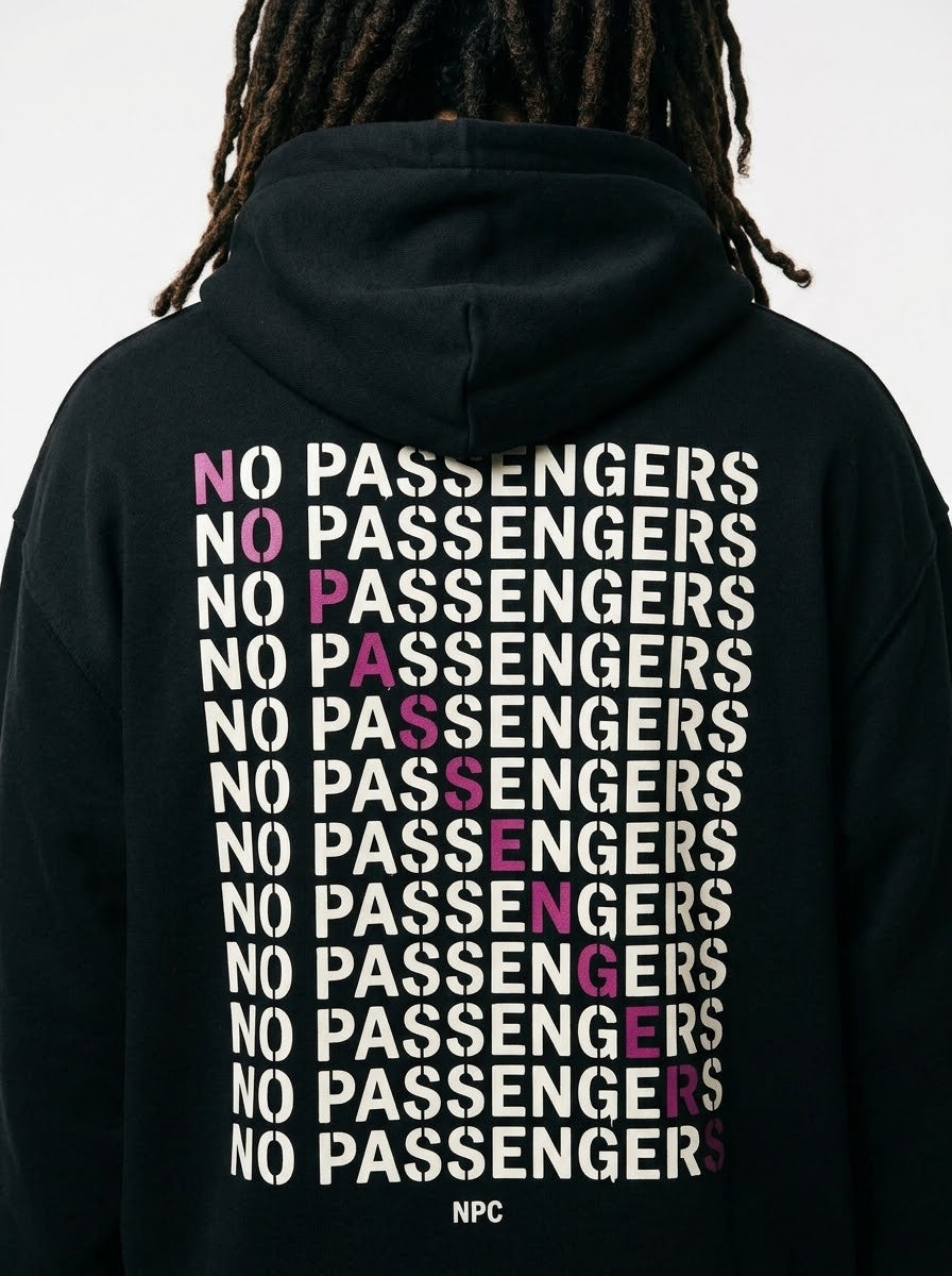 NO PASSENGERS CROSS Relaxed Black Hoodie