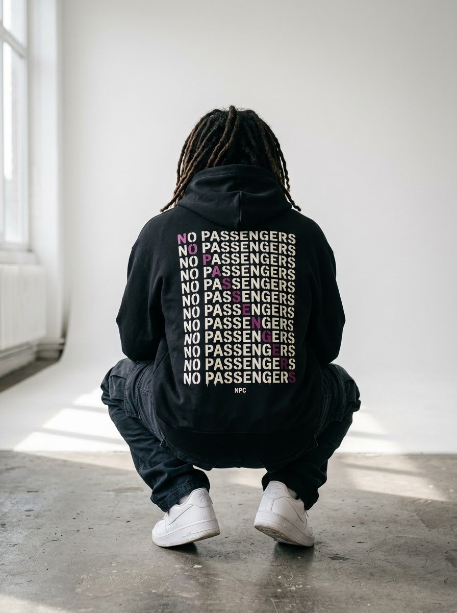 NO PASSENGERS CROSS Relaxed Black Hoodie